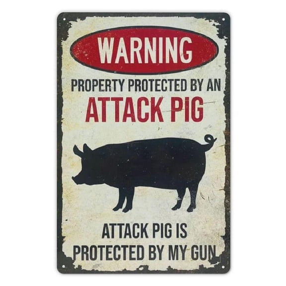 Humorous Aluminum Metal Sign - Frameless Pig Protection Warning Decor - 12x8 Inch Funny Farmhouse Wall Art for Home & Outdoor Use - Gift for Pig Enthusiasts