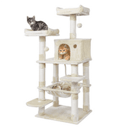 Topeakmart 57.5'' H Multi Level Cat Condo with Plush Perches & Scratching Post & Hammock Beige