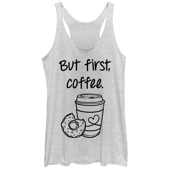 Women's CHIN UP But First Coffee Cup  Racerback Tank Top White Heather Large