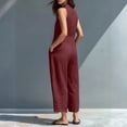 thumbnail image 4 of Linen Jumpsuits for Women Sleeveless Loose Wide Leg Long Pants V Neck Button Down Jumpsuits with Pockets, S, 4 of 4