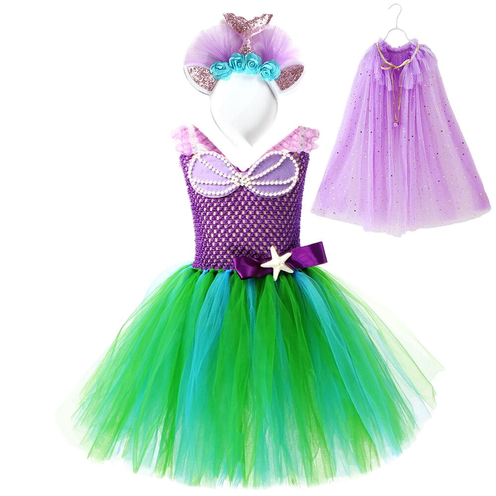 Disfraz de sirenita para niña, vestido de princesa Ariel, tutú de tul