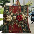thumbnail image 4 of 1pc Christmas Poinsettia Knitted Flannel Throw Blanket - Digital Print Soft Polyester Comforter for Sofa, Bed, Office, Home Decor - Contemporary Style Multipurpose All-Season Cozy Blanket, 4 of 5