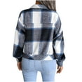 thumbnail image 4 of 2023 Womens Casual Plaid Shacket Wool Blend Button Down Long Sleeve Shirt Crop Tops Jacket Shirts Coats, 4 of 5
