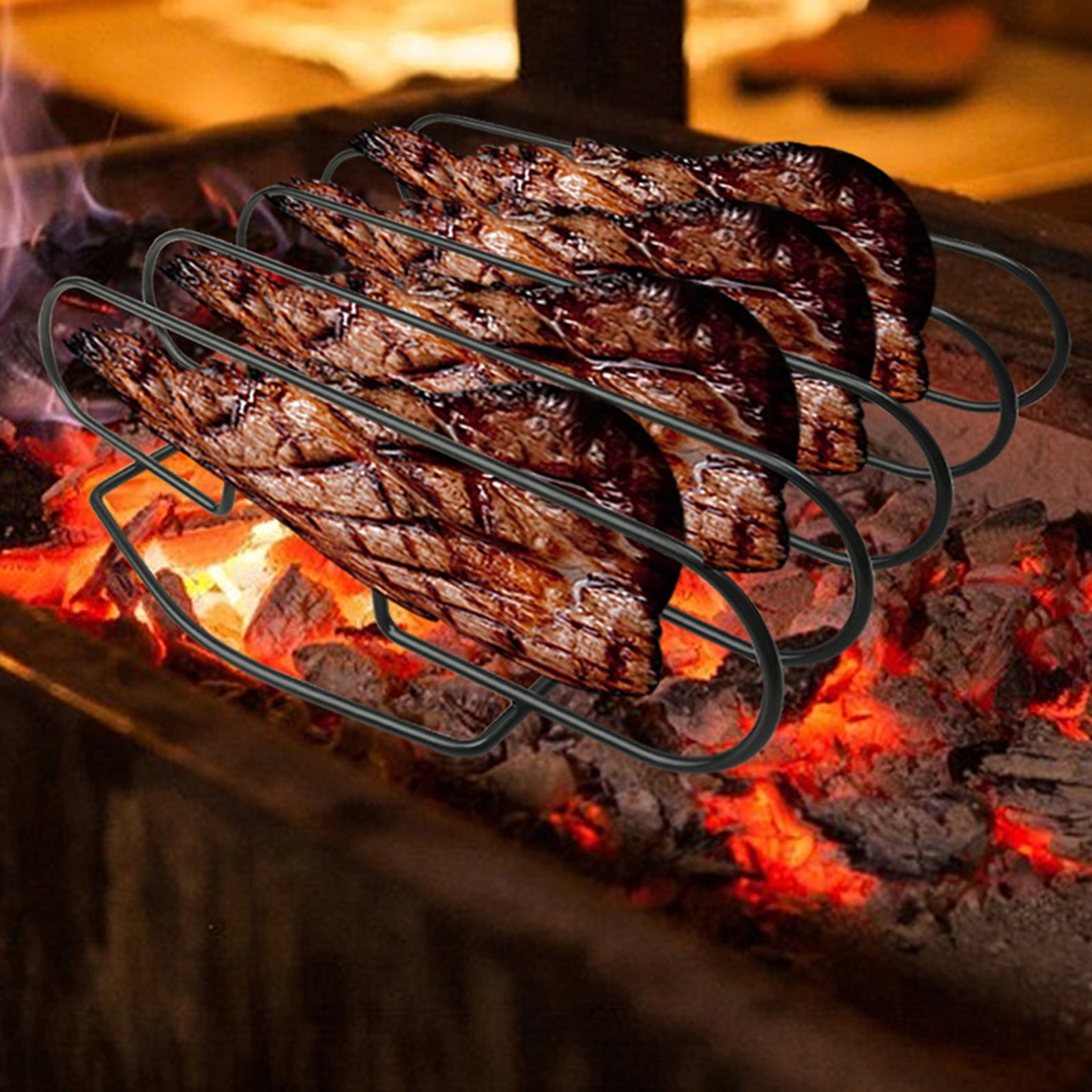 Teissuly Racks Rib BBQ Rib Rack For Charcoal Grill Non Stick Standing