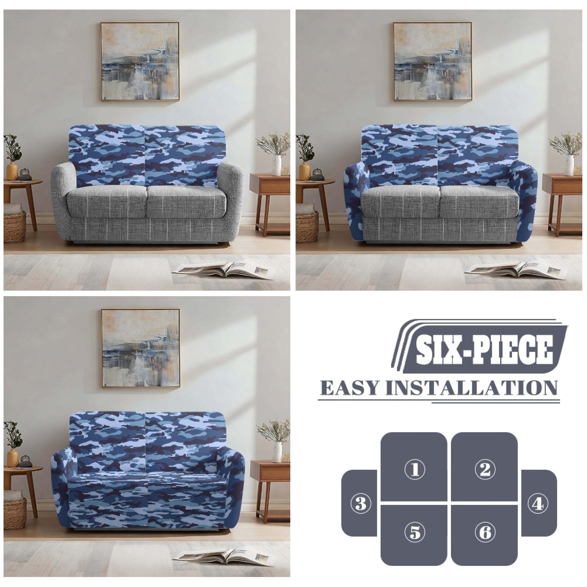 TSOVTHRID Blue Camouflage Pattern Loveseat Covers Stretch Love Seat Sofa Covers Washable Reclining Loveseat Slipcover 2 Seat Couch Covers for Living Room Decor