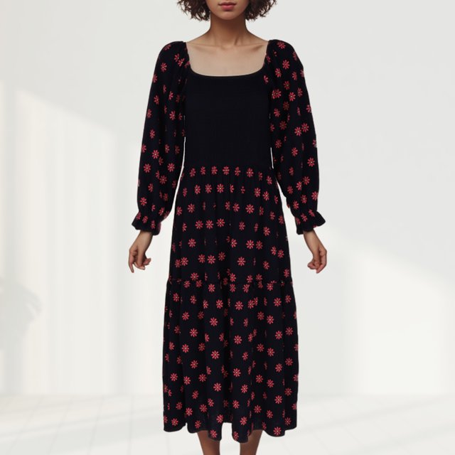 Vestido Vestido ajustado de algodón con mangas abullonadas para mujer, estilo sexy, sin espalda, holgado, traje diario Kuymtek Negro T S para Mujer