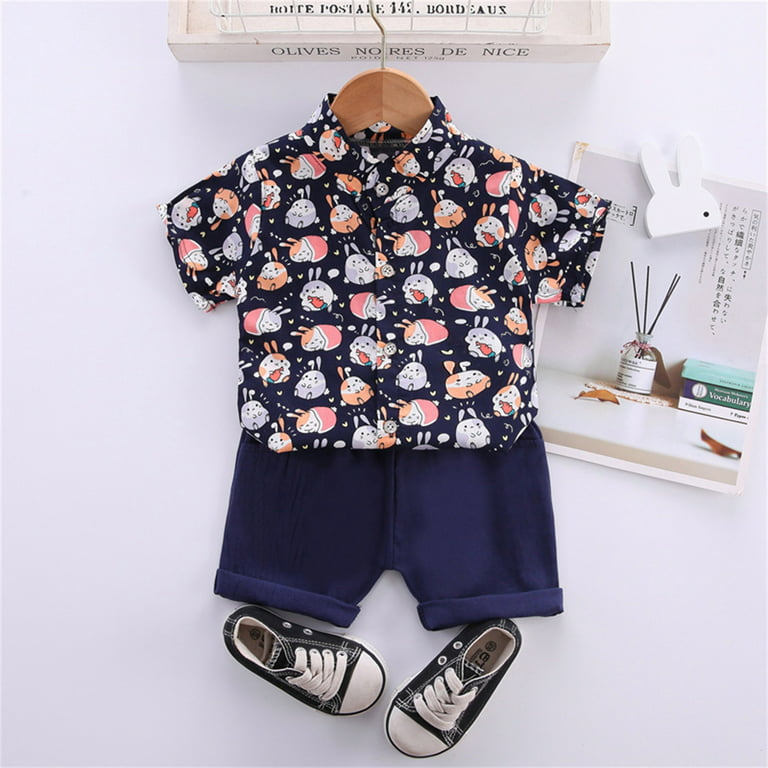 Go Home Outfit for Mom Gab Baby Boy Kids Toddler Boy Clothes Short Sleeve  Rabbit Printed Lapel Buttons Shirt Pockets Shorts Set Gentleman Outfits Set  Color Girl 