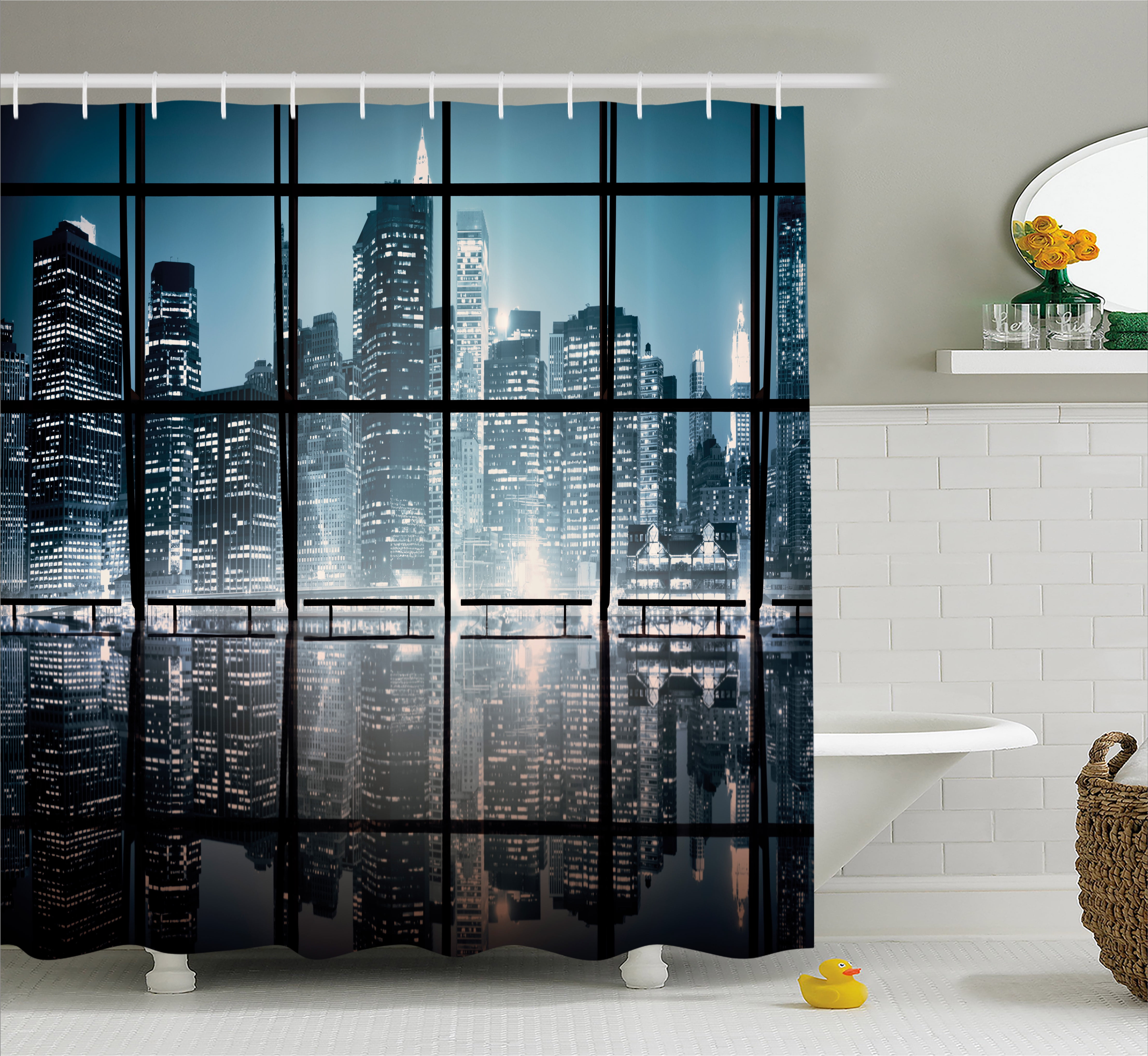 Modern Shower Curtain, Modern New York City Scenery at Night with