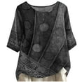 thumbnail image 2 of ALLLIST Gray Womens Tops Summer Elbow-Length Scoop Neck Graphic T-Shirts Casual Button Blouses for Women, 2 of 6