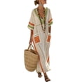 thumbnail image 3 of Uootdi Womens Dresses Color Block Stripe 3/4 Sleeve Pocket Relaxed Fit Kaftans Maxi Dresses Vacation Wear Gift, 3 of 5