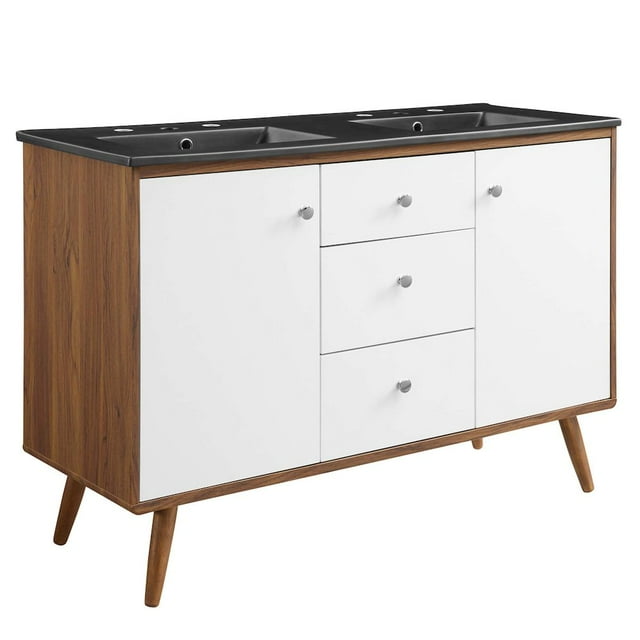 Modway Transmit Meuble-Lavabo de Salle de Bain à Double Lavabo de 48 Pouces en Noyer Noir