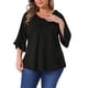 thumbnail image 1 of Blusa elegante casual de mujer plus size con volantes de 3/4 de manga y escote en V, tamaño 3X, color negro, 1 of 6