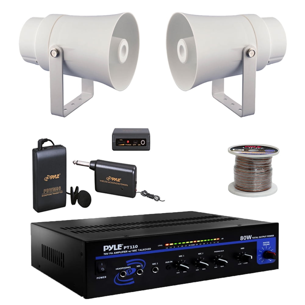 Pyle 80W AC/DC Microphone PA Mono Amplifier, 5.6Inch PA Horn Speakers