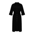 thumbnail image 6 of Women's Long Sleeve Button Down Dress Casual Loose Tie Waist Adjustable Sleeve Length Midi Dresses Black, 6 of 6