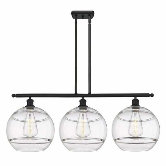 516-3I-BK-G556-12CL Innovations Lighting Rochester - 3 Light Stem Hung Island In Industrial Style-13.88 Inches Tall and 38.5 Inches Wide-Matte Black