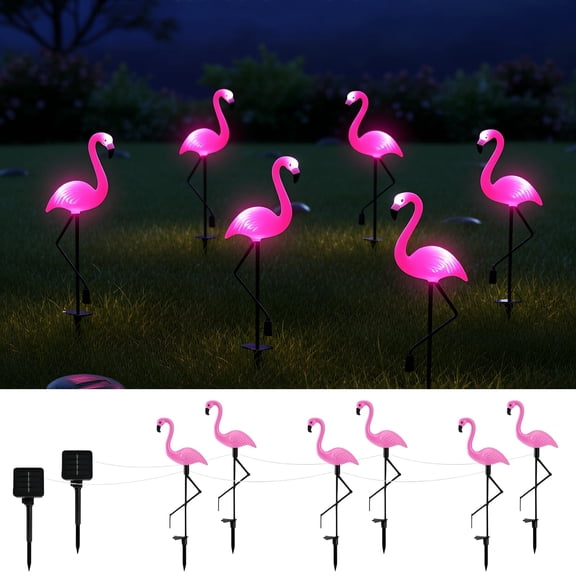 6 Pcs Solar Flamingo Light, Waterproof Solar Garden Lights Outdoor Decor, Pink Flamingo Garden Decor, Birthday Christmas New Home Gift for Yard Lawn Walkway Pathway