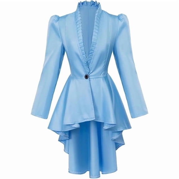 Womens Victorian Style Light Blue Tailcoat Jacket Long Sleeve Vintage Formal Coat