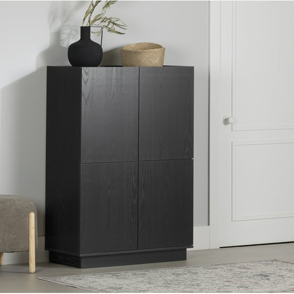South Shore Liora 4-Door Bookcase with Shelves, in Black Oak