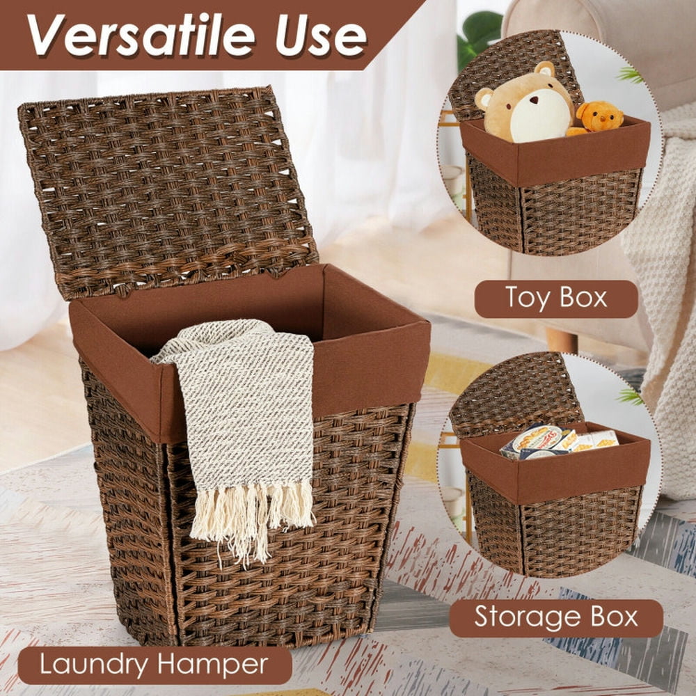 Finihen Laundry Hamper, Laundry Basket, Foldable Handwoven Laundry Hamper with Removable Liner, for Bathroom, laundry Room, Brown Finihen Laundry Hamper, Laundry Basket, Foldable Handwoven Laundry Hamper with Removable Liner, for Bathroom, laundry Room, Brown