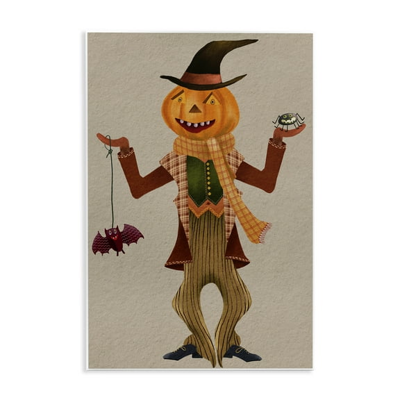 Stupell Industries Halloween Scarecrow & Bat Holiday Painting Unframed Art Print Wall Art, 10 x 15