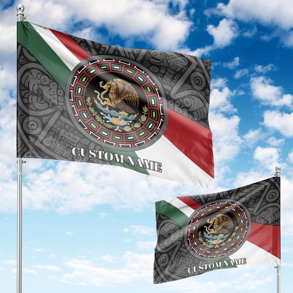 Lotusprinthandmade Personalized Mexican 100% Polyester Horizontal House Flag 29.5 x 39.5 inches, Outdoor hanging flag, Outdoor Mexico flag