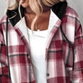 thumbnail image 6 of Women's Plaid Shacket Lightweight Fleece Lined Hooded Jacket Long Sleeve Button Up Winter Coat with Pockets, 6 of 6