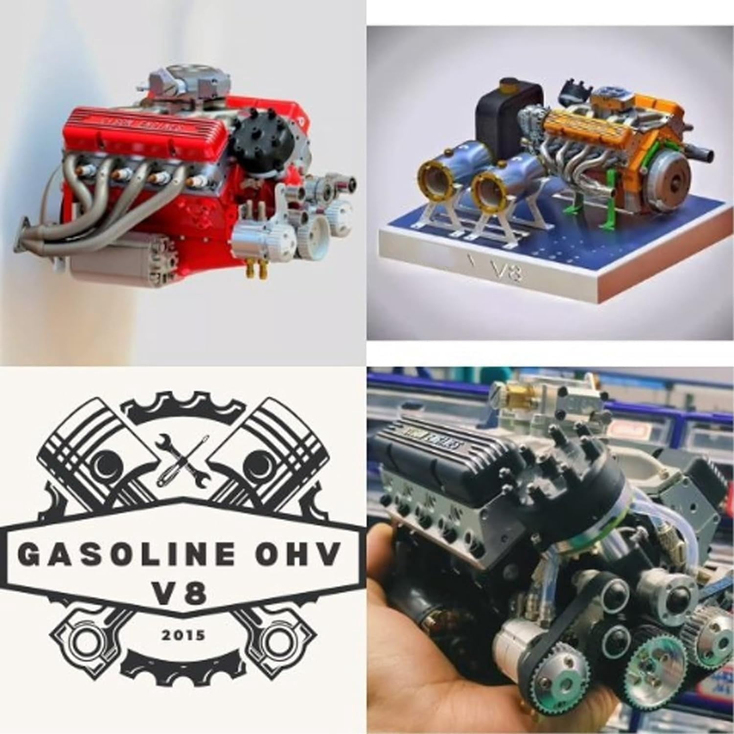 Cison V8 Engine Kit Gas, Gasoline Ohv V8 Small-Block Engine Model Kits, Mini V8 Engine Kits That Runs, Build Your Own Stem V8 Model Engine for Adults, 4-Stroke 44cc Water-Cooled 1/6(Blue)