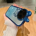 thumbnail image 6 of Astronaut Hidden Stand Phone Case for iPhone 14,Cute Rabbit Astronaut Lens Camera Protector Kickstand Luxury Glitter Bling 6D Electroplated Clear Soft TPU Case for Women Blue, 6 of 16