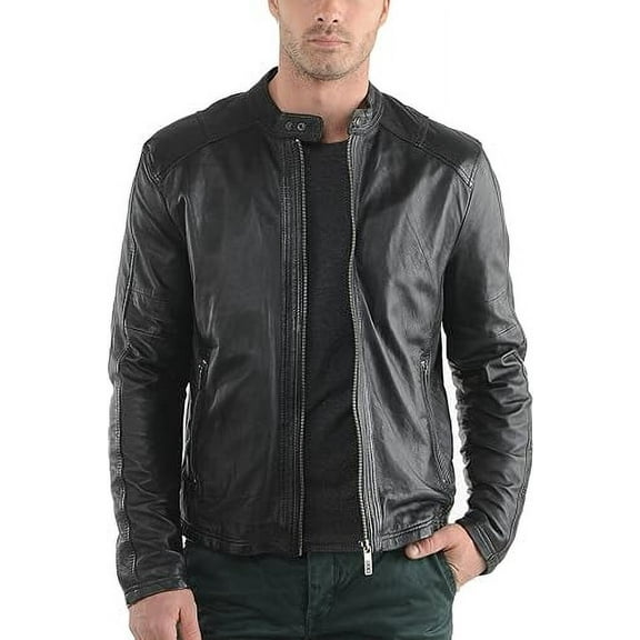Men's Genuine Lambskin Leather Jacket Biker Soft Stylish Motorcycle Jacket A010