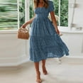 thumbnail image 3 of Blue Party Dresses Women's Summer Dress Flare Sleeve Dress Floral Print Casual Flowy Midi Dress Wedding Guest Dresses for Women, 3 of 5