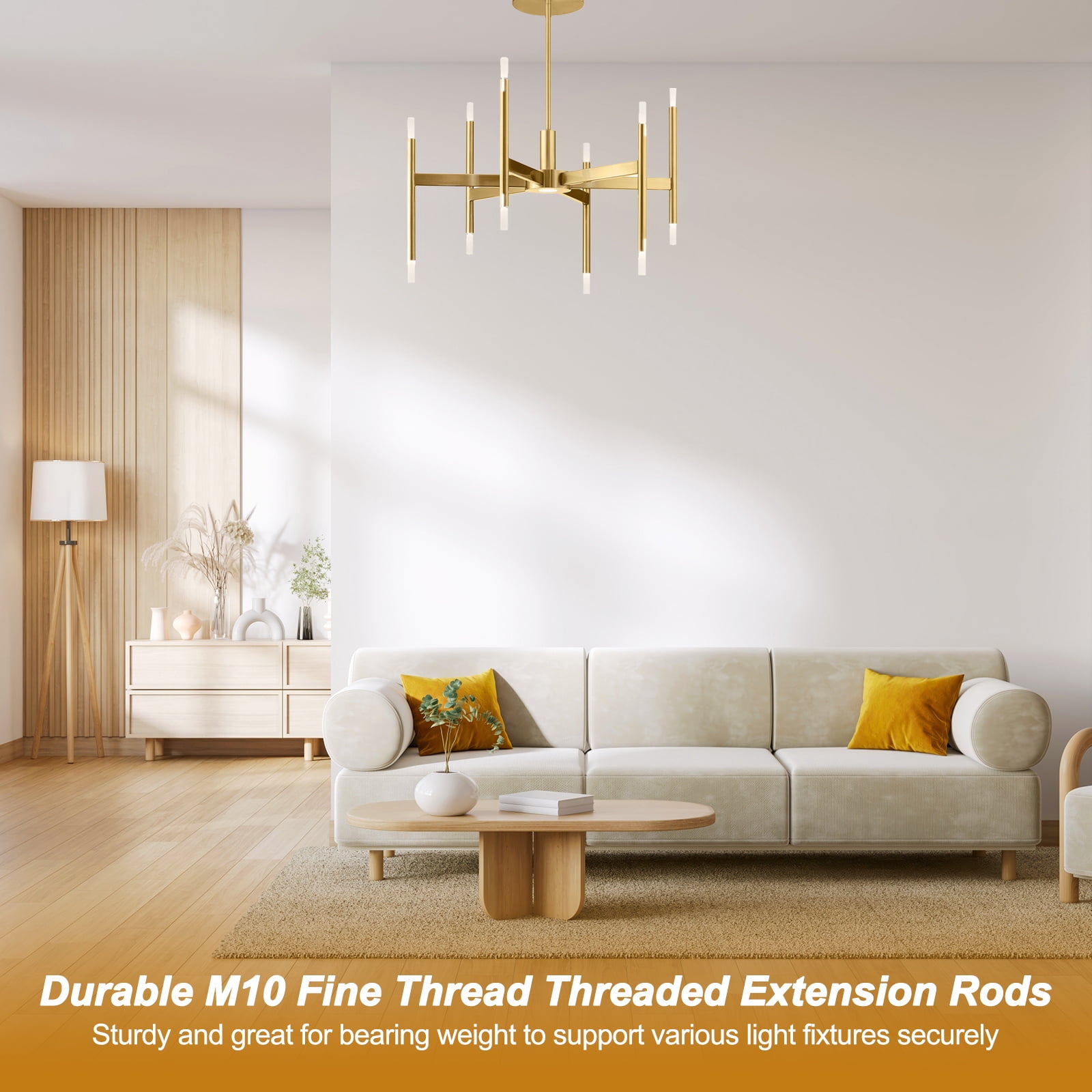 Uxcell Threaded Extension Rod, 5 Sets 11.8" M10 x 1mm Fine Thread Lamp Pipe with Nipples, Gold Tone