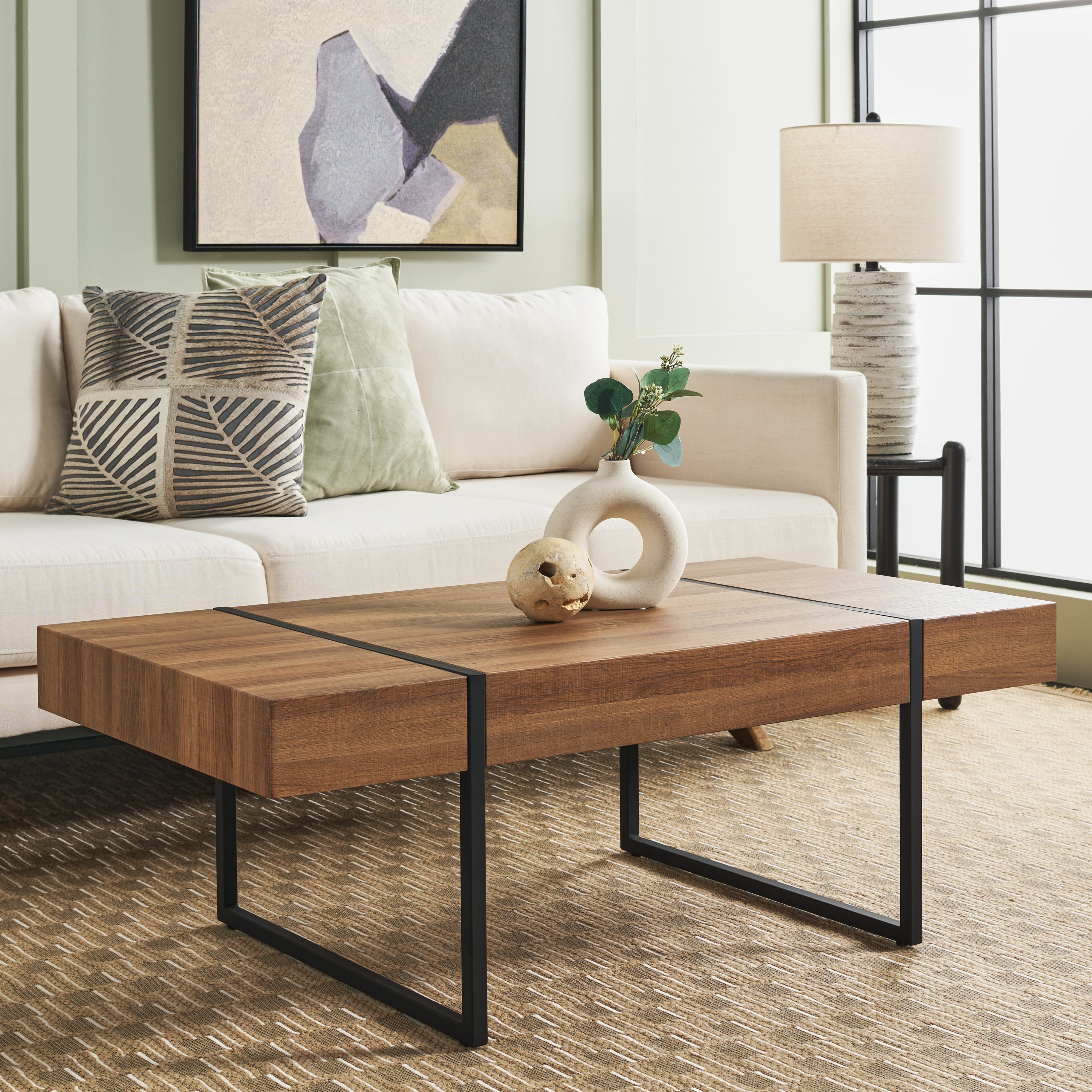 SAFAVIEH Tristan Contemporary Wood Coffee Table, Natural Brown Top/Black