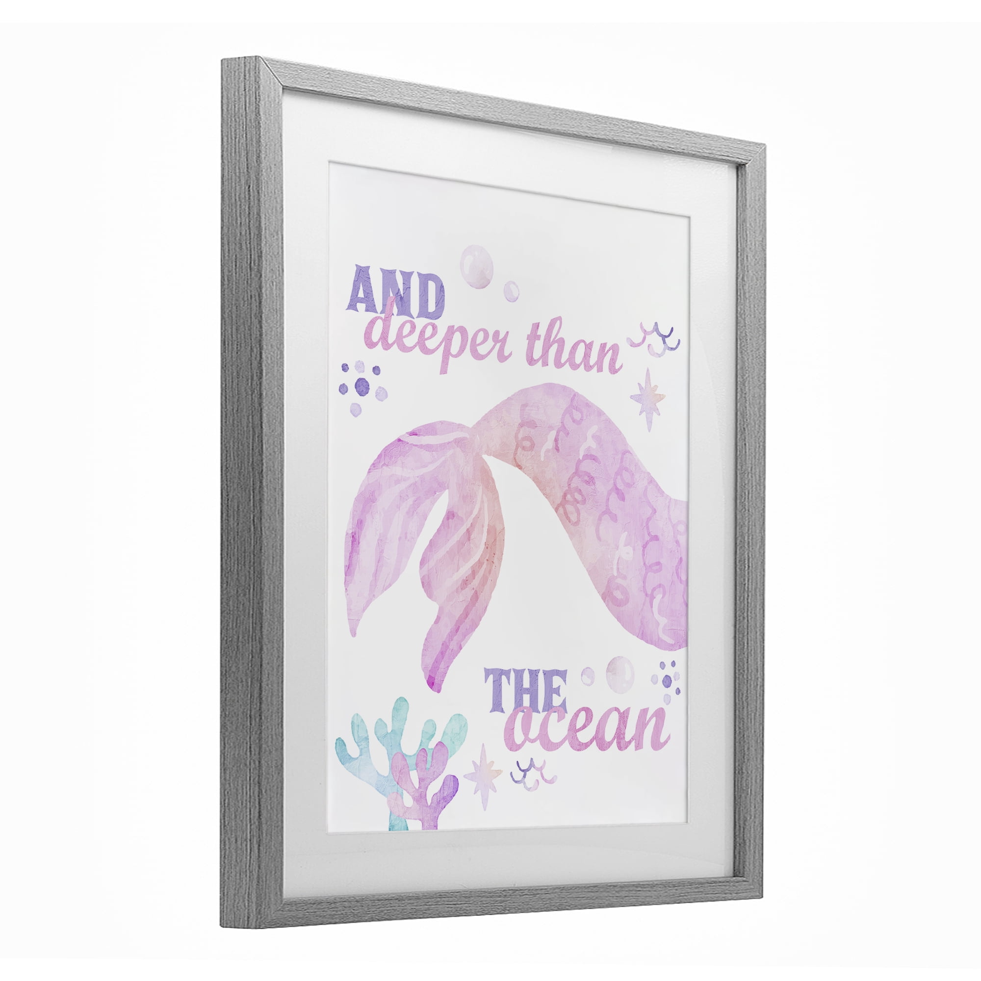 Deeper Than The Ocean Gray Framed Print Under Glass, design by Kim Allen