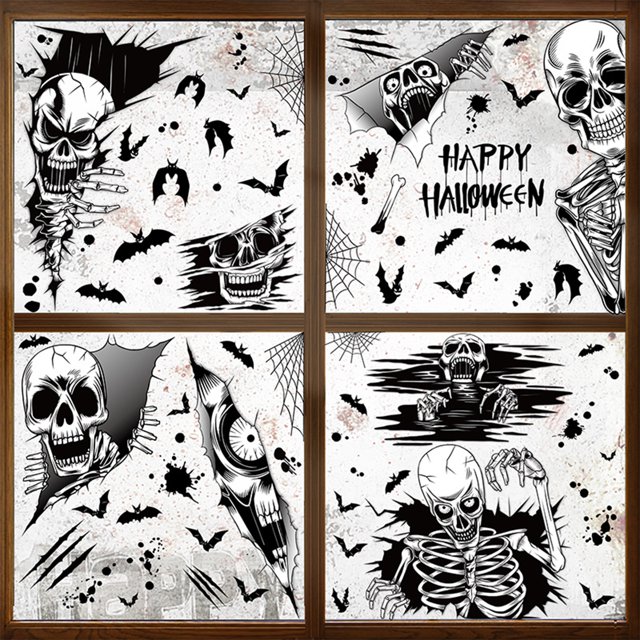 Decoraciones de Halloween Pegatinas de ventana de Halloween, calcomanías de pared de Halloween, pegatinas de piso con pegatinas de tatuajes