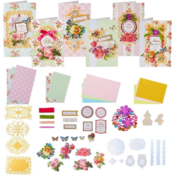 Handmade Greeting Card Making Kits DIY Thank You Set Flowers Theme Paper Envelopes Cards Stickers for Christmas Thanksgiving Mother's Day Birthday Gifts Crafts Decorations Paper