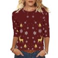 thumbnail image 2 of HOMBOM Christmas Shirts for Women Red Holiday Business 3/4 Sleeve Xmas Merry Christmas Crewneck Womens Tee Shirts, 2 of 6