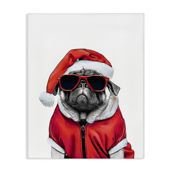 Stupell Industries Cottage Funny Pug Santa Hat Canvas Art, 24 x 30, by Annalisa Latella