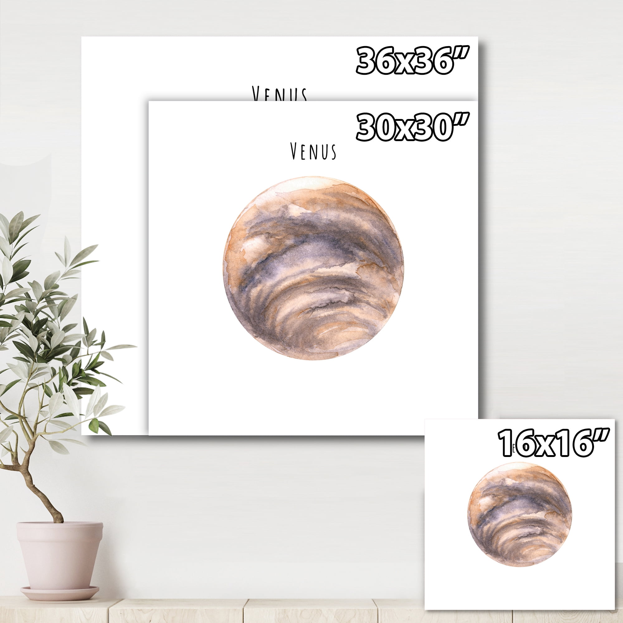 Abstract Planet Venus 30 in x 30 in Painting Canvas Art Print, by Designart