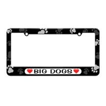 Big Dogs Love with Hearts License Plate Tag Frame - Paw Prints Design