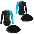 thumbnail image 5 of Doomiva Kids Girls Ballet Dance Dress Outfit Long Sleeve Gymnastics Leotard with Mesh Tutu Skirt Set Lake Blue 6, 5 of 6