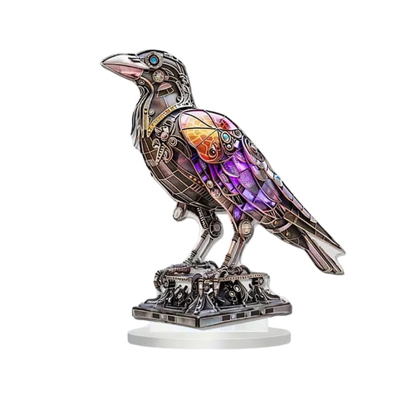 Steampunk Acrylic Crow Standee for Home & Office Decor – Intricate Mechanical Gear Art Figurine, Vintage Industrial Desk Ornament, Unique Gift Idea