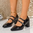 thumbnail image 2 of Women's Slip On Pointed Toe Patent Leather Mary Jane Shoes Low Chunky Heel Pumps Shoes with Adjustable Strap, 2 of 6