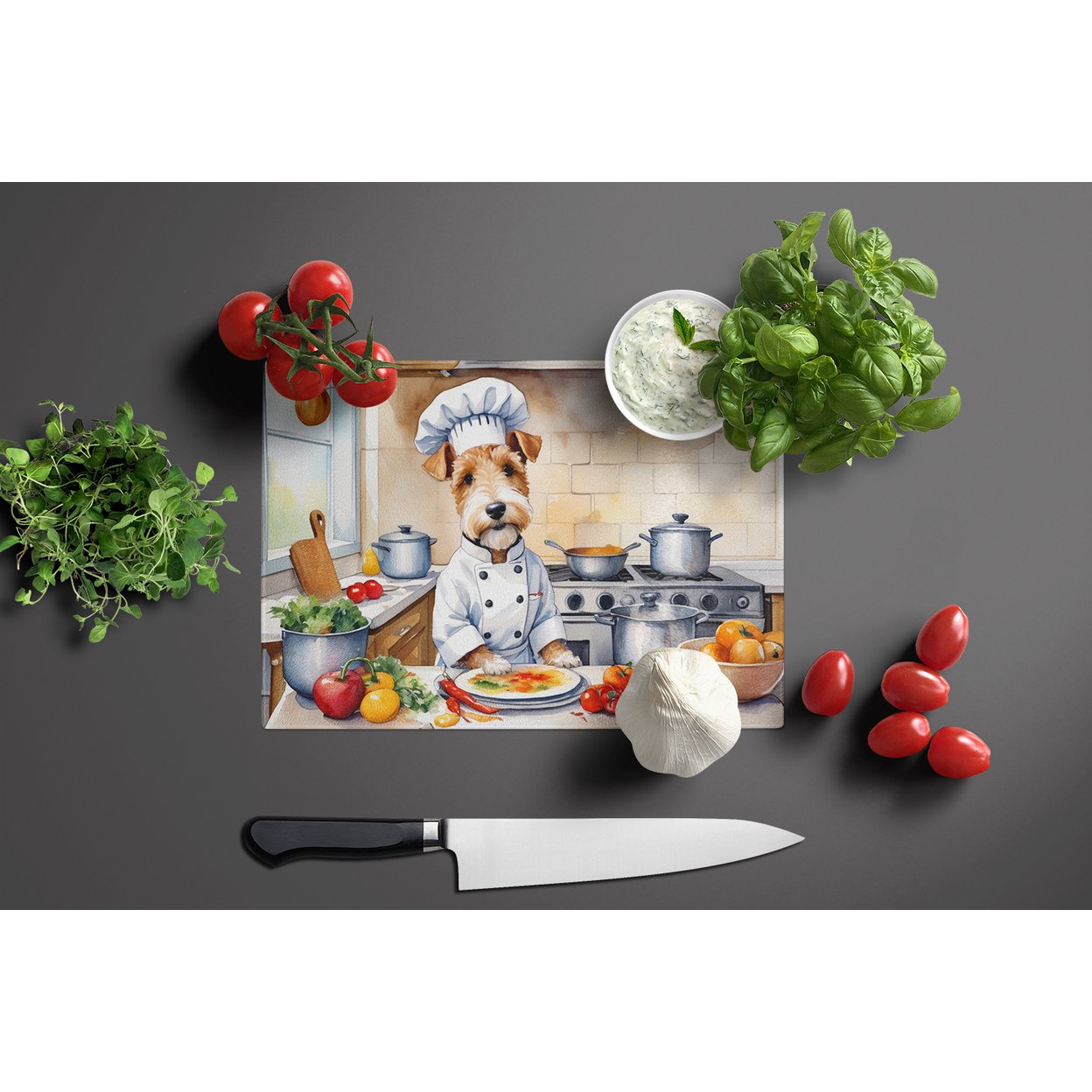 Fox Terrier The Chef Glass Cutting Board 12 in x 15 in