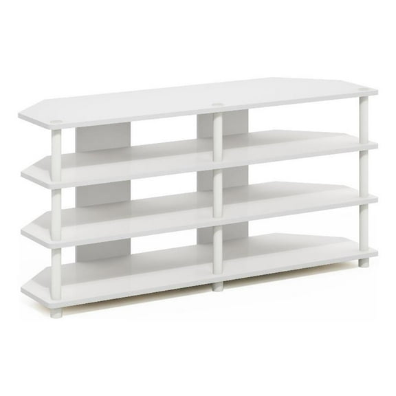 Pemberly Row Easy Assembly 4-Tier Corner TV Stand for TV up to White