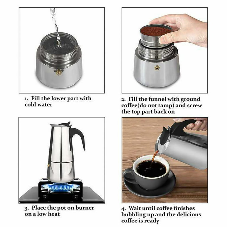 tomotato RNAB098RPZCNW stainless steel coffee maker, moka pot espresso  coffee maker stovetop espresso maker portable electric heating espresso  coffe