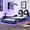 Blue + Faux Leather + Solid Wood+MDF + Twin, variant on Wood Twin Size Race Car-Shaped Platform Bed with LED and Upholstered Backrest, Blue