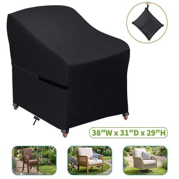 YEERSWAG 38"L x 31"D x 29"H Patio Chair Cover Waterproof, Outdoor Chair Cover Heavy Duty 420D with Hoop & Loop and Windclips, Weatherproof Furniture Protector for Deep Seat Chairs, Black