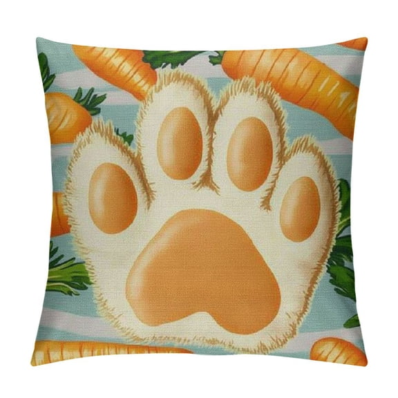 PRATYUS Easter Paw Prints Decorative Throw Pillow Covers, Orange Cat Beagle Porch Patio Outdoor Pillowcase, Spring Easter Egg Carrot Cushion Case Home Decor Pet Lover Gifts 20x20in