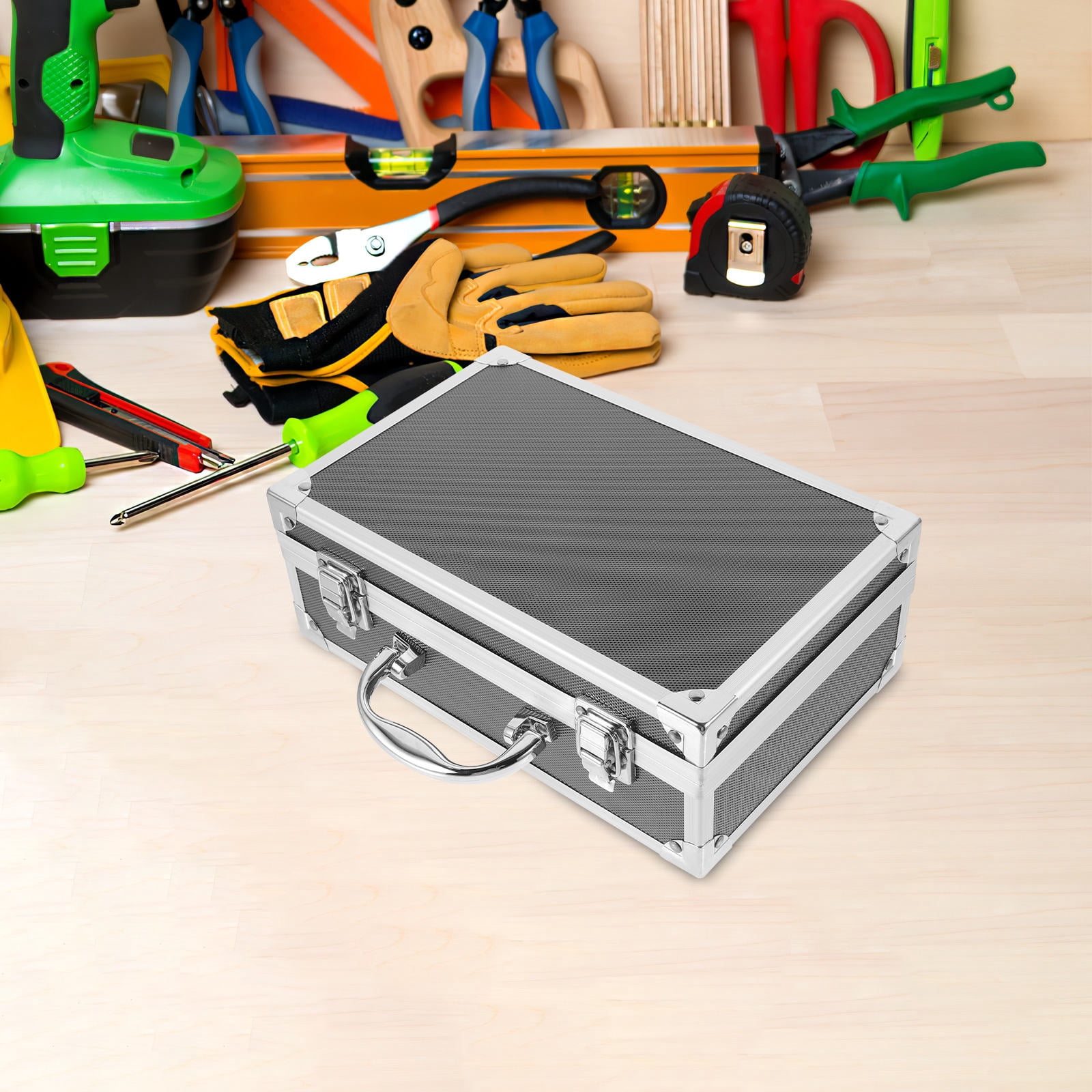 Toyvian Small Aluminum Hard Case Tool Box Black Alloy Portable Storage Organizer 1 Set