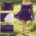 thumbnail image 4 of Yertdoel Off The Shoulder Dresses for Women Elegant Solid Long Sleeve Fitted Waist Chiffon Dress Party Vacation Stylish Casual Flowy Dress, 4 of 9